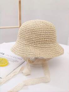 A Handmade Paper Straw Bucket Hat For Children, Summer Lace-Trimmed Basin Hat - Lace Trim - View 2