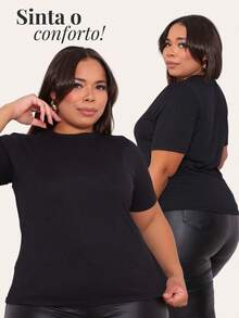 Women's Plus Size Ribbed Blouse Round Neck Elastic Comfortable Everyday Wear - Black - View 2