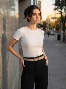 Women's Set Of Belts With Metallic Roller Buckle In Minimalist Faux Leather - 黑/綠/米色/藍 - 查看 7