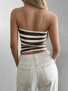 GAOVOT Women's Casual Vintage Sexy Striped Camisole, Suitable For Street And Commute In Summer - Brownish White - View 2