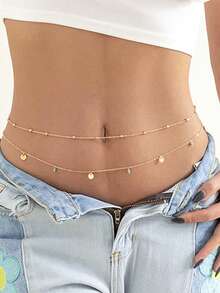 2pcs Multi-Layer European & American Jewelry, Simple Sexy Transparent Crystal Waist Chain, Cute Bikini Body Chain With Sparkling Rhinestones (Handmade Chain Length Customized, Bead Count Not Fixed) Summer, School Fall, Autumn, Halloween - Multicolor - View 9