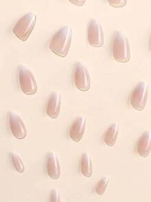 Instantly Upgrade Your Look With Nail Stickers, 24pcs Short Almond-Shaped Nude Ombre Glossy Fake Nails, 1 Nail File And 1 Nail Glue Tape Set - Multicolor - View 3