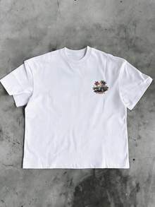 Áo thun nam tay ngắn cổ tròn in hình cây cọ và xe hơi theo phong cách tối giản, thích hợp cho mùa hè. - trắng - Xem 4