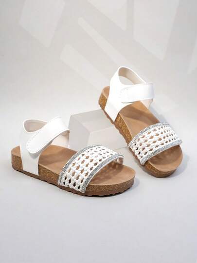 1 双女童编织凉鞋，夏季百搭户外凉鞋