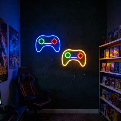 1pc Game Theme Decor LED Gaming Controller Neon Light Wall Hanging Decoration, Atmosphere Lamp, Battery/USB Powered, Romantic Fairy Light, Esports Room, Home, Party, Bedroom, Living Room Decor