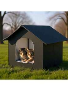 1pc Waterproof Oxford Cloth Cat Bed, Outdoor Cat House, Winter Warm Dog Bed, Foldable And Portable, Washable Aluminum Foil Pet House, Insulated Material For All Seasons, Waterproof And Insulated Pet Shelter, Outdoor Cat Cabin With Support Legs, Warm In Winter Foldable Design, Suitable For Stray Animals, All-Weather Use - M - 查看 6