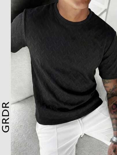 GRDR Men's Fashionable Casual Textured Solid Color Short Sleeve T-Shirt, For Spring/Summer