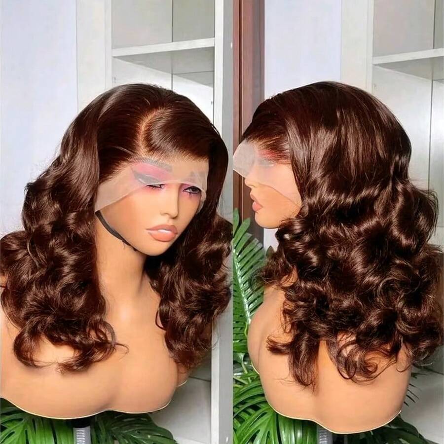 180% Chocolate Brown Loose Wave Bob Wigs Dark Brown 13x4 HD Transparent Lace Frontal Wigs Human Hair Water Wave Preplucked For Women