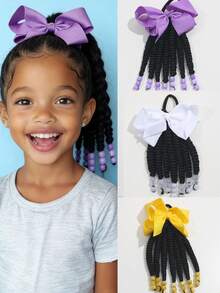 1 Piece 8-Inch Bow Ponytail, Multi-Color Butterfly Clip Braided Ponytail Hair Extensions, Sweet Hairpiece With Elastic Band, Suitable For Girls' Daily Casual And Party Wear. - Natural Black - View 5