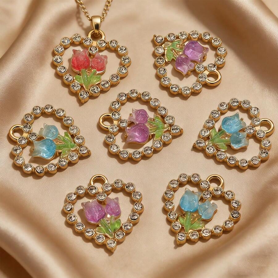 1-Piece Stainless Steel Sweet And Romantic Flower Pendant, Featuring A DIY Rose Flower Design, Suitable For Women To Wear As A Necklace Or Bracelet, Making It A Perfect Valentine's Day Gift - Flower Pendant - View 1