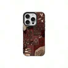 Retro 1pc TPU Material Red Tone Vintage Floral Patchwork Pattern Phone Case Compatible With IPhone 17 Pro Max/17/16 Pro Max/15/13/12/11, S20 FE/A15/S24/A55, Note 11/Note 12/Note 13 Pro, Full Coverage Anti-Drop Soft Protective Phone Cover,International Version, Not The Domestic Version - Black - View 5