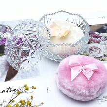 Luxury 4 Inch Glass Powder Container With 2 Soft Puffs For Loose Powder - 1 Beige 1 Pink Bow Puffs With Crown-clear - View 11