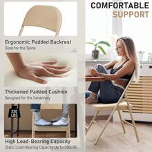 6 Pack White Folding Chairs With Padded Cushion And Back For Outside Portable Stackable Commercial Foldable Chairs With Steel Frame For Events Office Wedding Party, 350lbs Capacity OR Khaki 	Black - Màu Khaki - Xem 5