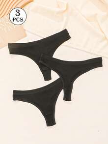 3条装女士性感丁字裤，无痕低腰G字裤柔软内裤 - 黑色 - 查看 7