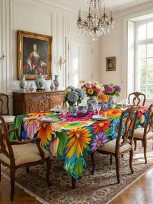 1pc Vibrant Floral Tablecloth, Polyester, Machine-Made, 6 Sizes, No Wrinkles, Perfect For Birthdays, Parties, And Holidays - Indoor & Outdoor Use, Home Decor, Party Table Cover | Vibrant Table Setting | Durable Tablecloth, Tablecloth Home Decor ,Table Cloth,Kitchen Wedding ,Wedding Table, Centrepiece Room Decor , Vintage Decor - Multicolor - View 6