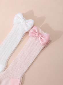 2双装女童蝴蝶网眼袜，薄款中筒袜，适合春夏季穿着 - 彩色 - 查看 5