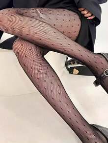1pc Black Fishnet Stockings, Thin Hollow Pantyhose, Japanese Style Black Fishnet Tights For Women, Spring/Summer - Black - View 4