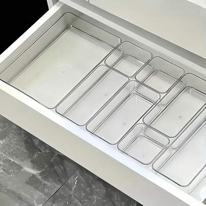 1/5/6/7/8件装透明化妆品收纳抽屉，口红、眼影、化妆刷等化妆品收纳盒