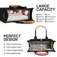 Large Capacity Canvas Tote Bag For Women,Women's Bags Crossbody Bags Work Laptop Tote Bag Large Handbags Purse, With Zipper Closure & Individual Compartments For Work College For Teacher & Nurse Crossbody Work Bible Messenger Purse Bag With Pockets - 黑 - 查看 3