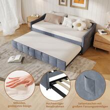 Ausziehbares Schlafsofa 90x200 cm, Tagesbett Ausziehbar Polster Schlafcouch Ausziehbett mit Lattenrost Multifunktionsbett Funktionsbett Daybed für Wohnzimmer Schlafzimmer, ohne Matratze - Grau-B - Übersicht 4