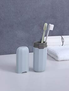 Caixa de Armazenamento Portátil para Escova de Dentes com Compartimento para Enxaguante Bucal, Estojo de Viagem Multifuncional para Escova de Dentes, Protetor de Escova de Dentes de Plástico Adequado para Viagem, Camping, Casa, Escola, Negócios, Exterior e Mais - Multicolorido - Visão 7
