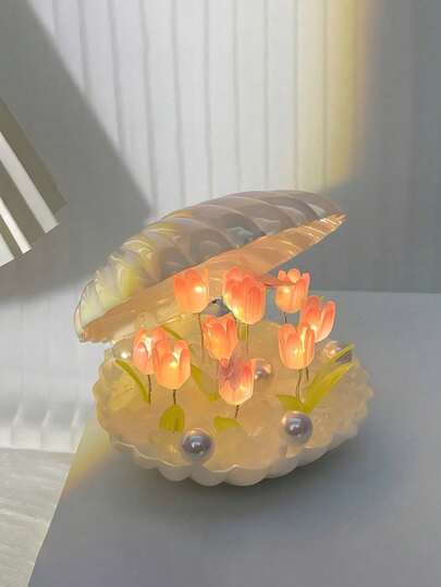 DIY郁金香小夜灯 - 20朵郁金香 - 现代花卉设计，是情人节礼物/桌面装饰/家居装饰/卧室装饰/营造浪漫氛围/生日礼物的完美之选。一款浪漫的仙女灯！