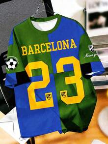 Barcelona Retro Jersey #23 Red & Blue Patchwork Sports Short Sleeve T-Shirt For Men - Green - View 3