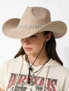 1 pieza Sombrero de vaquero de ante retro con diamante de imitación, cordón ajustable, adecuado para festivales de música, fiestas y actividades al aire libre - sombrero de copa - Ver 2