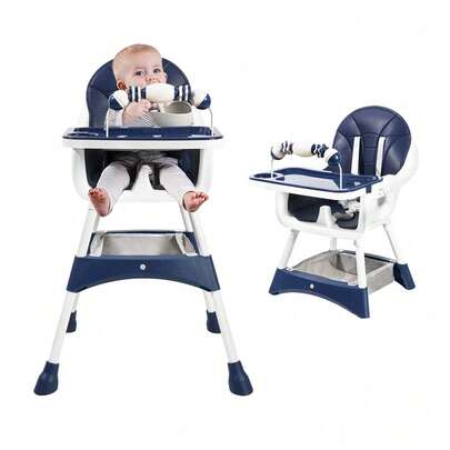 UBRAVOO Convertible High Chair For Babies And Toddlers, Foldable, Easy Clean, Padded Seat, Footrest,Tray Cup Holder, 15 Kg Max Load, Aged 6 Months To 3 Years