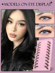 10 Pairs Half-Cut False Eyelashes, Transparent Band Cat Eye Short Soft 3D Mink-Like False Eyelashes, Natural Makeup Look (JA2501) - Black - View 2