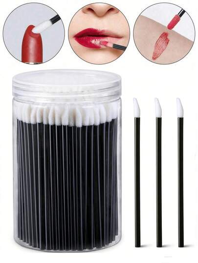 200/100/50/10pcs Lip Brush Set With Container, Black Disposable Lip Makeup Brushes Suitable For Lipstick And Lip Gloss, Can Be Used With Eyebrow And Eyeshadow Brushes, Makeup Beauty Tool Kit