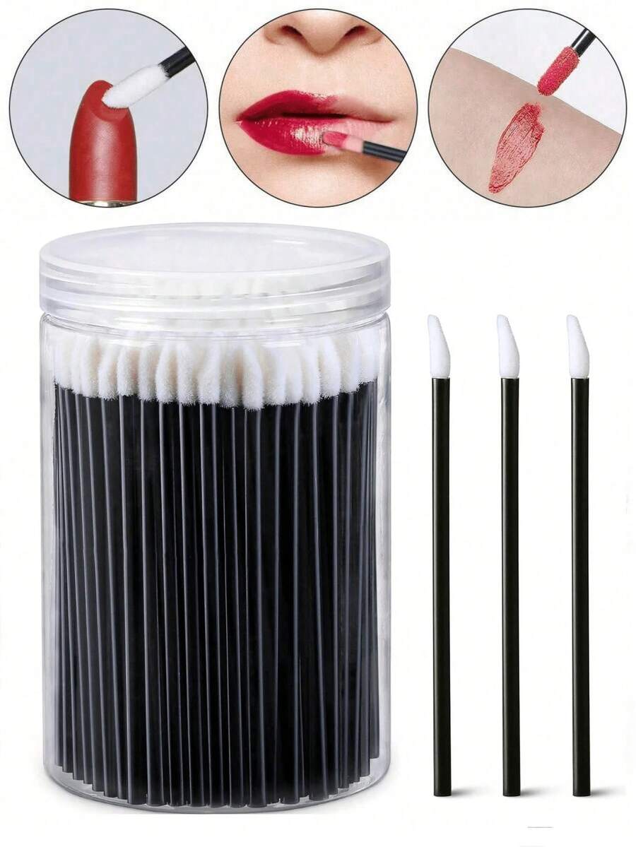 200/100/50/10pcs Lip Brush Set With Container, Black Disposable Lip Makeup Brushes Suitable For Lipstick And Lip Gloss, Can Be Used With Eyebrow And Eyeshadow Brushes, Makeup Beauty Tool Kit