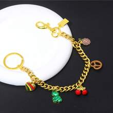 1 pieza Cadena de bolso cruzado delicado de moda para mujer, decoración de metal con corazón de cereza y galleta de orquídea, correa de bolso versátil - Multicolor - Ver 5