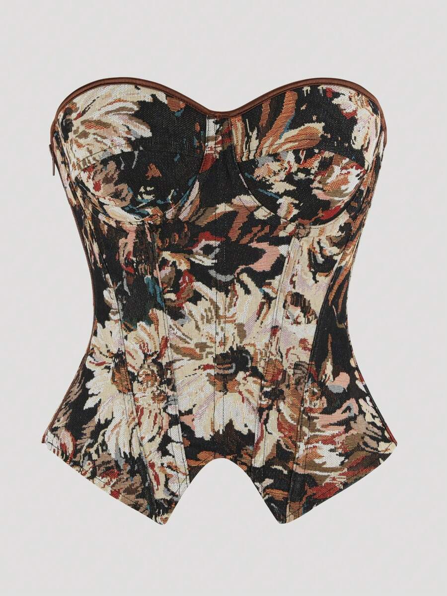 Top bustiê acolchoado estampado, top modelador sem alças para mulheres, corset estilo gótico vitoriano, modelador de moda, adequado para o dia a dia e ocasiões especiais.