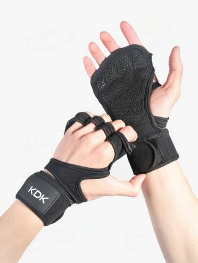 1 Pair Unisex Breathable Ventilated Fitness Gloves With Wrist Support And Non-Slip Silicone Palm, Suitable For Various Gym Workouts