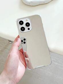 1pc Black Framed Makeup Mirror Phone Case, Compatible With Samsung, Compatible With IPhone 11/12/12 Pro/12 Pro Max/13/13 Pro/13 Pro Max/14/14 Pro/14 Pro Max/15/15 Pro/15 Pro Max/16/16 Pro/16 Pro Max/16 Plus - Silver - View 2