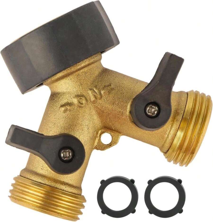 Garden Hose Splitter 2 Way Heavy Duty, Brass Faucet Adapter With Rubber Grip Handle For Gardening Water Hose Shut Off Valve Hose Connector Fittings Outdoor Water Spigot Hose Bib Y Splitter - Trắng - Xem 1