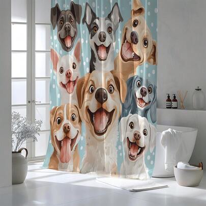1pc Dog Print Shower Curtain, High Quality Home Decor Curtain, Modern Style Bathroom Matching, All Season Shower Curtain With 12 Hooks