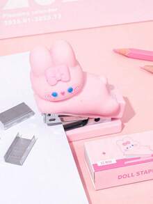 1 Pc Mini Capybara Doll Stapler Cartoon Bear Rabbit Duck Portable Binder Office Binding Tools School Campus Series Back To School Essential Gifts For Students Returning To School - One-size - View 5