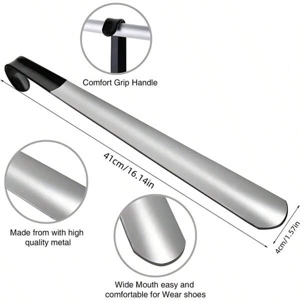 Premium 16.5" Metal Shoe Horn Long Handle For Seniors - Heavy Duty Stainless Steel Shoe Helper, No Bending - Practical Daily Living Aid & Gift For Elderly, Pregnancy, Surgery Recovery & Back Pain