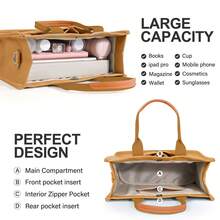 Large Capacity Canvas Tote Bag For Women,Women's Bags Crossbody Bags Work Laptop Tote Bag Large Handbags Purse, With Zipper Closure & Individual Compartments For Work College For Teacher & Nurse Crossbody Work Bible Messenger Purse Bag With Pockets - 棕 - 查看 3