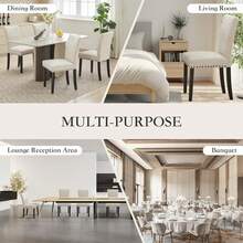 Sillas de comedor Set de 2 Unidades, silla de comedor de tela de lino Parsons con adorno de cabeza de uñas y piernas de madera resistentes, para espacio pequeño - Beis - Ver 3