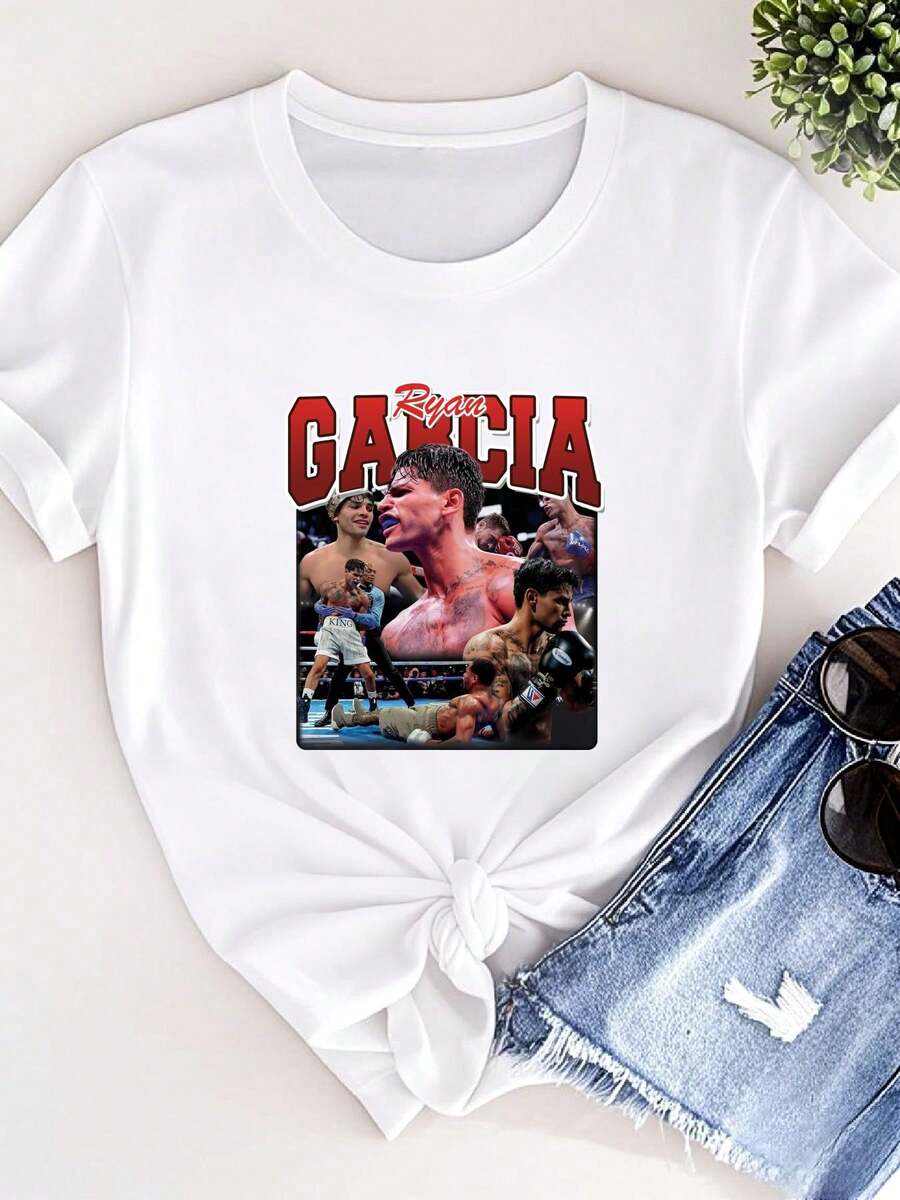 T-shirt femme imprimé Ryan Garcia, design de t-shirt de boxe, téléchargement numérique PNG de boxe, style vintage années 90 de boxe - Blanc - Voir 1