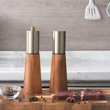 2 piezas/Set Molinillos de sal y pimienta con base de madera, molinillo de sal y pimienta manual de acero inoxidable, rellenable y con ajuste de grosor, adecuado para cocina, barbacoa, picnic - Multicolor - Ver 7
