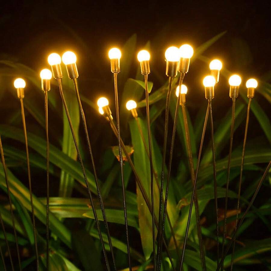 1 Stück 6LED/8LED/10LED Solar betriebenes Glühwürmchen Bodenstecklicht, wasserdichte Außen Gartenweg Beleuchtung für Hof, Terrasse, Camping, Pfad, Feiertage, Hochzeit, Party Dekoration - Schwarz - Übersicht 1