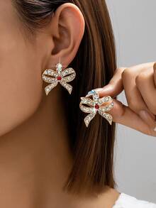 1对经典优雅休闲时尚水钻蝴蝶结耳钉（女士款） - 彩色 - 查看 7