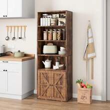 Biblioteca de madera industrial con 6 niveles y puertas, estante de 71 pulgadas para sala, cocina y dormitorio - Marrón - Ver 1