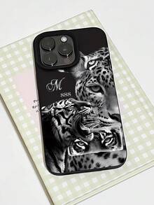 1pc Minimalist Personalized Tiger & Leopard Dark Graphic Design Black Liquid Edge Phone Case Compatible With IPhone 16/16Pro/16Plus/15/15ProMax/15Pro/11/12/13/14ProMax/11Pro/11ProMax/12Pro/12ProMax/13Pro/13ProMax/14Pro/14ProMax, Soft Shell, Elegant Creative - Multicolor - View 2