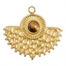 1pc/6pcs Luxury Stainless Steel Inlaid Shell Asymmetrical Fan-Shaped Shell Pendant Necklace Earring DIY Jewelry Accessories, Vacuum Electroplated Jewelry Making Charms - S3239 - View 15