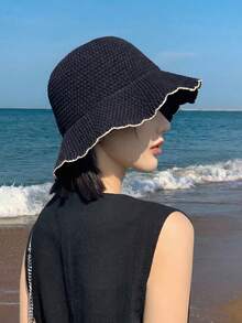 波浪形可折叠针织渔夫帽，透气防晒，适合女性，春夏海滩度假 - 漁夫帽 - 查看 7